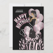 ハッピーバースデーの花型女性歌手の女の子| DIYの名前|のピンク 招待状 (正面)