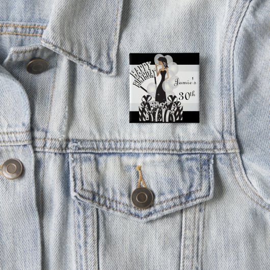 ハッピーバースデーの花型女性歌手の女の子| DIYの名前|の白 缶バッジ (インサイチュ)