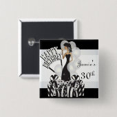 ハッピーバースデーの花型女性歌手の女の子| DIYの名前|の白 缶バッジ (正面&裏面)