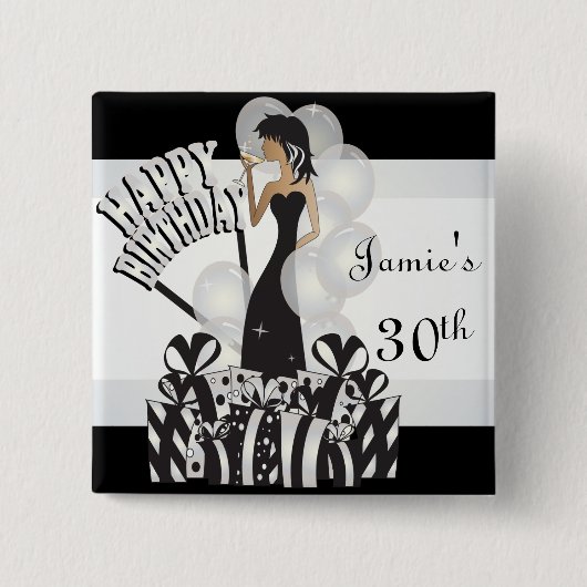 ハッピーバースデーの花型女性歌手の女の子| DIYの名前|の白 缶バッジ (正面)