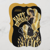 ハッピーバースデーの花型女性歌手の女の子| DIYの名前|の金ゴールド 招待状 (正面/裏面)