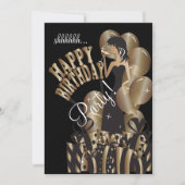 ハッピーバースデーの花型女性歌手の女の子| DIYの名前|の青銅 招待状 (正面)