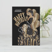 ハッピーバースデーの花型女性歌手の女の子| DIYの名前|の青銅 招待状 (スタンド正面)