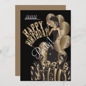 ハッピーバースデーの花型女性歌手の女の子| DIYの名前|の青銅 招待状 (正面/裏面)