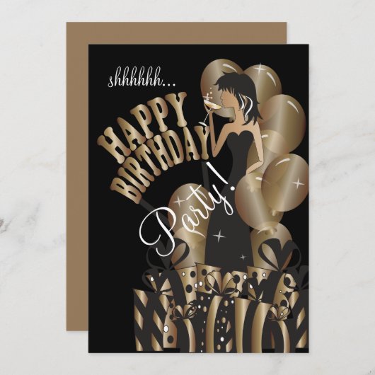 ハッピーバースデーの花型女性歌手の女の子| DIYの名前|の青銅 招待状 (正面/裏面)