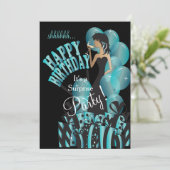 ハッピーバースデーの花型女性歌手の女の子| DIYの名前| 招待状 (スタンド正面)