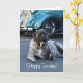 ハッピーバースデーの英国のマスティフの挨拶状 カード (黄色い花)