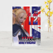 ハッピーバースデーの英国国旗の小妖精や小人 カード (黄色い花)