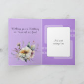 ハッピーバースデーの華やかな妻の花パープル カード (内部)