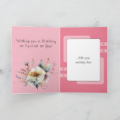 ハッピーバースデーの華やかな妻の花ピンク カード (内部)