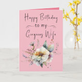 ハッピーバースデーの華やかな妻の花ピンク カード (黄色い花)