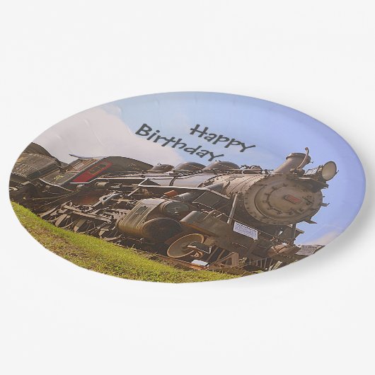 ハッピーバースデーの蒸気の列車 ペーパープレート (アングル)