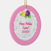 ハッピーバースデーの記念するケーキのピンク セラミックオーナメント (右)