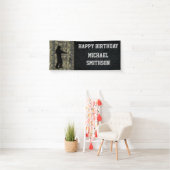 ハッピーバースデーの迷彩柄の魚釣りの人の旗 横断幕 (インサイチュ)