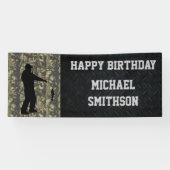 ハッピーバースデーの迷彩柄の魚釣りの人の旗 横断幕 (横)