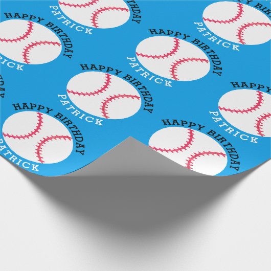 ハッピーバースデーの野球のパーソナライズなスポーツの子供 ラッピングペーパー (角)