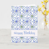 ハッピーバースデーの青い水彩画のアールヌーボーカード カード (黄色い花)