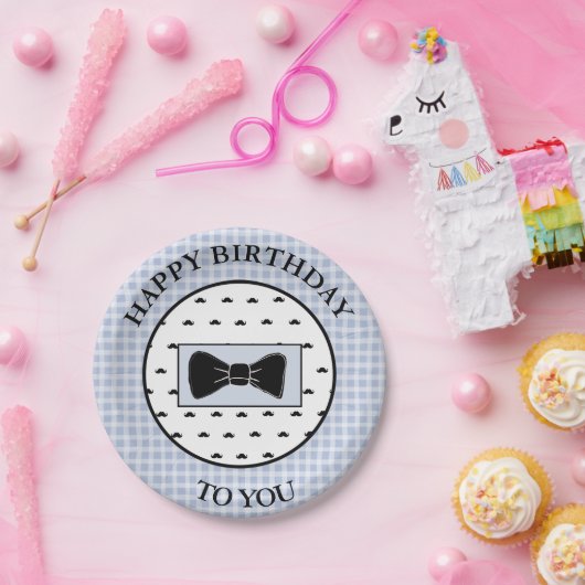 ハッピーバースデーの青い髭及びBowtieのケーキのプレート ペーパープレート (パーティー)