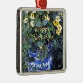ハッピーバースデーの青く黄色いつる植物の青のヤナギ メタルオーナメント (右)