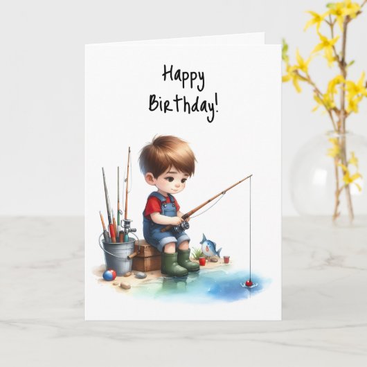 ハッピーバースデーの願いに夢中の誕生日少年 カード (黄色い花)