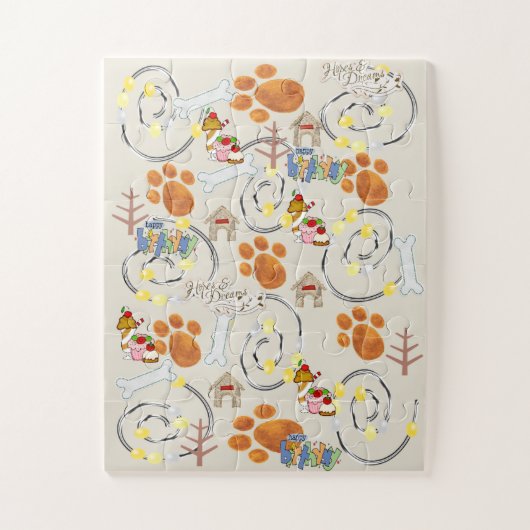 ハッピーバースデーの願いドッグカップケーキジグソーパズル ジグソーパズル (縦)