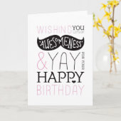 ハッピーバースデーの髭のおもしろいのタイポグラフィカード カード (黄色い花)