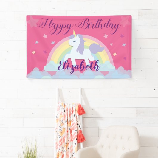 ハッピーバースデーの魔法のユニコーンの旗 横断幕 (インサイチュ)