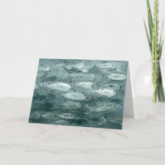 ハッピーバースデーの魚は無彩色スケールの水彩画を評価します カード (正面)