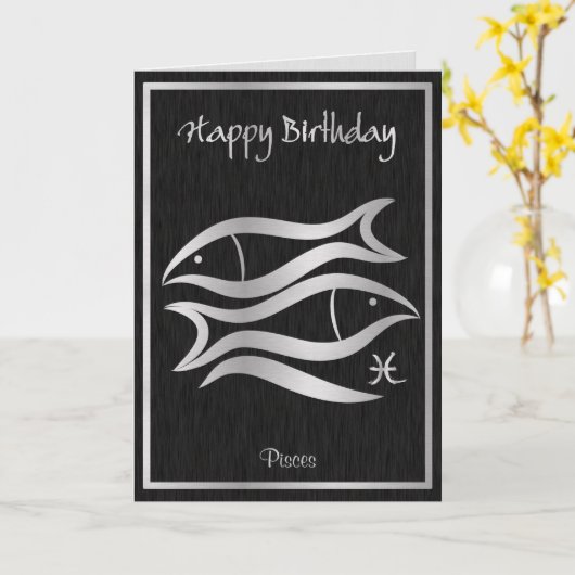 ハッピーバースデーの魚類のエレガントな占星術 カード (黄色い花)
