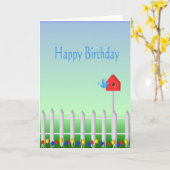 ハッピーバースデーの鳥および巣箱 カード (黄色い花)