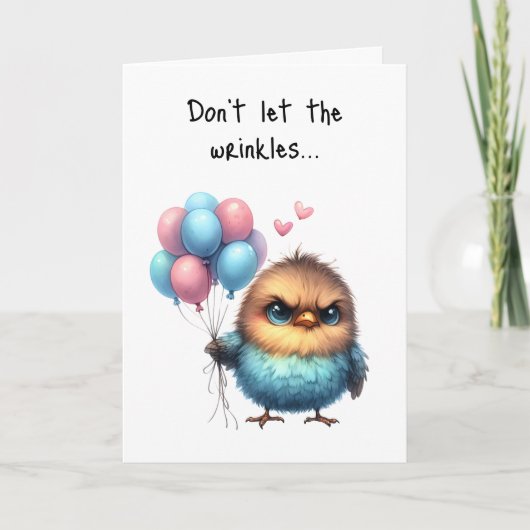 ハッピーバースデーの鳥のしわと羽 カード (正面)