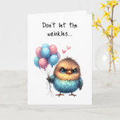 ハッピーバースデーの鳥のしわと羽 カード (黄色い花)