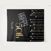 ハッピーバースデーの黒い金ゴールドの写真ブースの背景幕 タペストリー (正面(横))