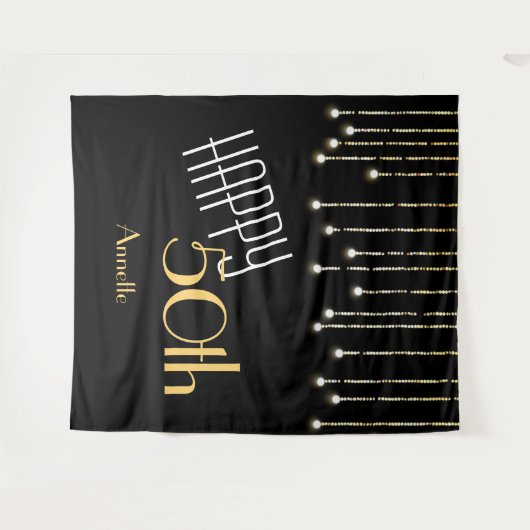 ハッピーバースデーの黒い金ゴールドの写真ブースの背景幕 タペストリー (正面(横))