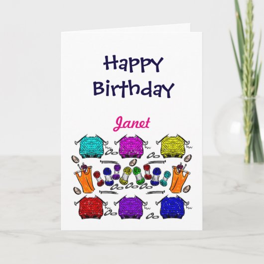 ハッピーバースデーの(一流の)テキスト・ボックスの編み物カード カード (正面)