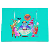 ハッピーバースデーのFrankie (色)の大きいギフトバッグ ラージペーパーバッグ (正面)