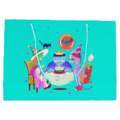 ハッピーバースデーのFrankie (色)の大きいギフトバッグ ラージペーパーバッグ (裏面)