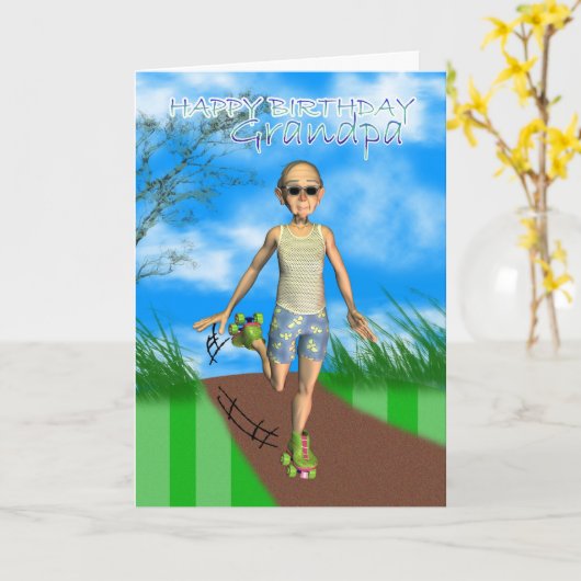 ハッピーバースデーのgrampaの漫画カードユーモア カード (黄色い花)