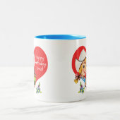 ハッピーバースデーのOmaの祖母のオランダの女の子及びチューリップ ツートーンマグカップ (中央)