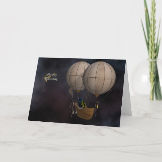 ハッピーバースデーのSteampunkの熱気Baloon カード (正面)