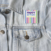 ハッピーバースデーのstripeyカード 缶バッジ (インサイチュ)