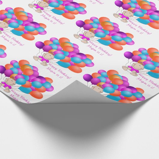 ハッピーバースデーは女の赤ちゃんを風船のようにふくらませます ラッピングペーパー (角)