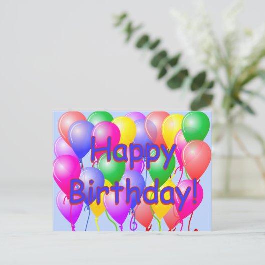 ハッピーバースデーは郵便はがきを風船のようにふくらませます ポストカード (スタンド正面)