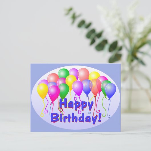 ハッピーバースデーは郵便はがきを風船のようにふくらませます ポストカード (スタンド正面)