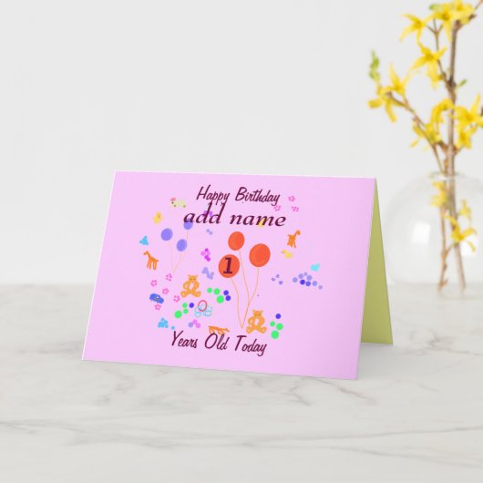 ハッピーバースデーは1歳名前を加えますか、または年齢を変えます カード (黄色い花)