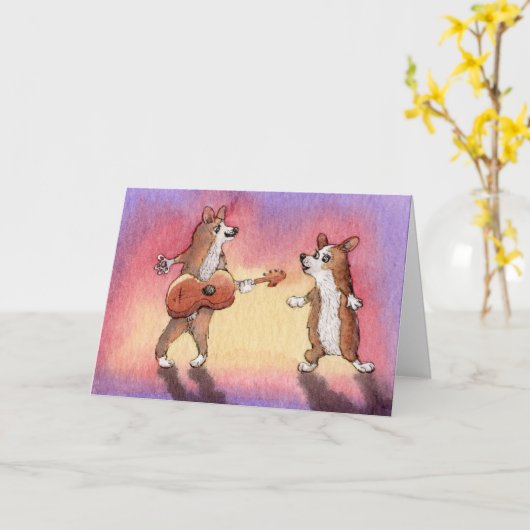 ハッピーバースデーは、甘い犬カードを歌いました カード (黄色い花)