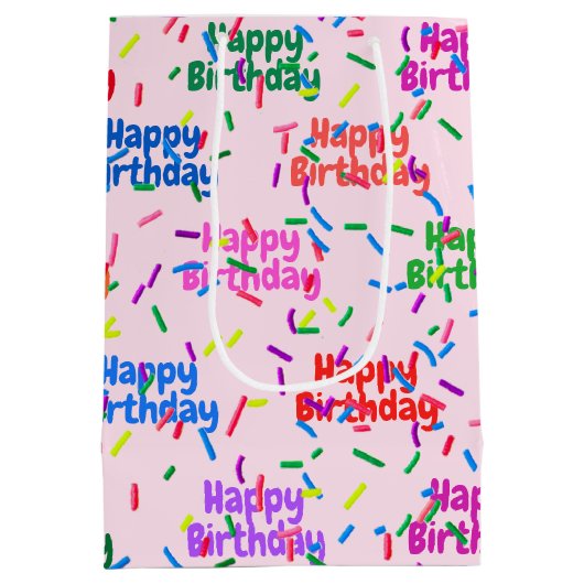 ハッピーバースデーふりかけるピンクのミディアム抱き枕 ミディアムペーパーバッグ (裏面)