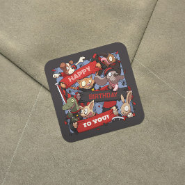 ハッピーバースデーへアニマルファン黒&赤 スクエアシール