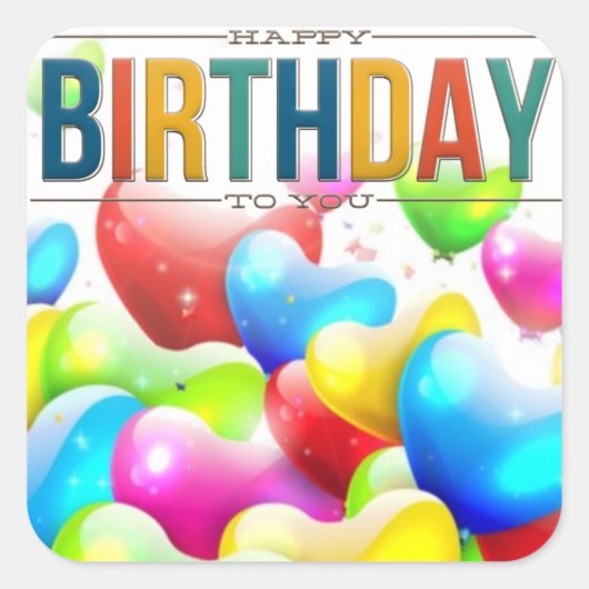 ハッピーバースデーへバルーンステッカー スクエアシール (正面)