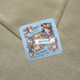 ハッピーバースデーへ動物ファン空の青と白 スクエアシール